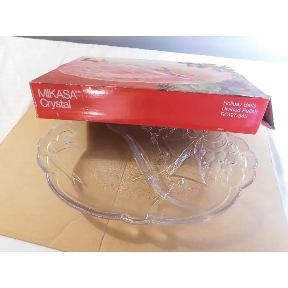 Mikasa Vintage 1990's Crystal Holiday Bells Divided Relish Dish